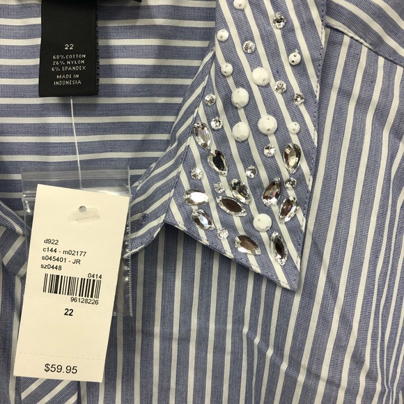 LANE BRYANT STRIPED BLOUSE EMBELLISHED COLLAR 22 - Picture 2 of 2